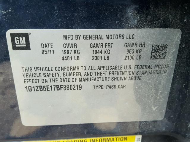 1G1ZB5E17BF380219 - 2011 CHEVROLET MALIBU LS BLUE photo 10