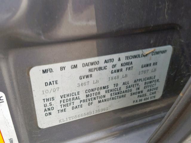 KL1TD56658B135962 - 2008 CHEVROLET AVEO BASE Boz foto 10