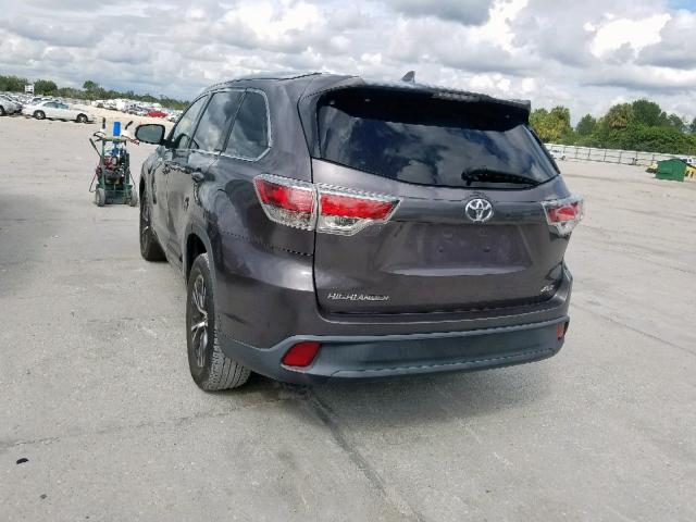 5TDKKRFH0GS131165 - 2016 TOYOTA HIGHLANDER GRAY photo 3