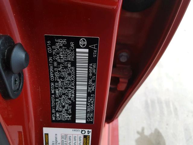 JTNKARJE4GJ520268 - 2016 TOYOTA SCION IM RED photo 10