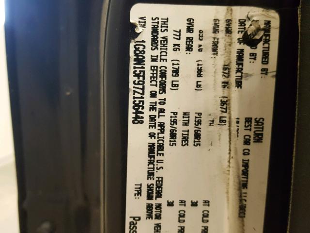 1G8AN15F97Z156448 - 2007 SATURN ION LEVEL BLACK photo 10