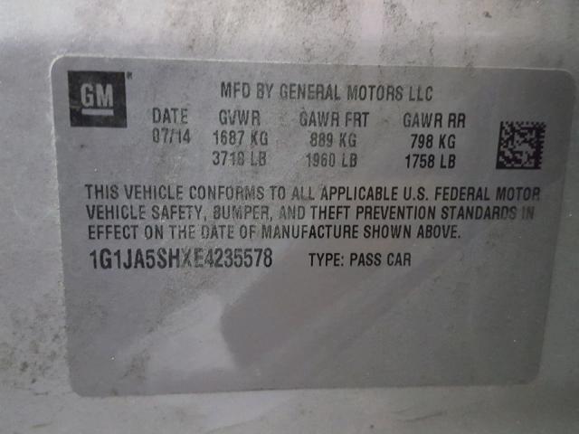 1G1JA5SHXE4235578 - 2014 CHEVROLET SONIC LS 银色 照片 10