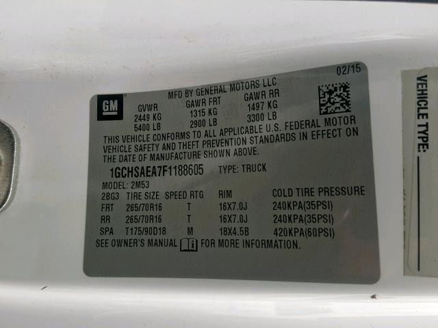 1GCHSAEA7F1188605 - 2015 CHEVROLET COLORADO WHITE photo 10