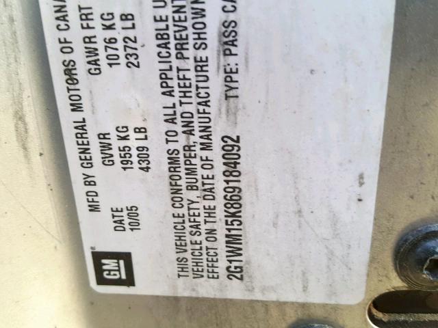 2G1WM15K869184092 - 2006 CHEVROLET MONTE CARL ვერცხლისფერი ფოტო 10