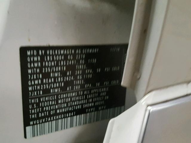 WVGUV7AXXHK016841 - 2017 VOLKSWAGEN TIGUAN SPO 白色 照片 10