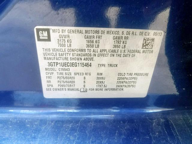 3GTP1UEC0EG115464 - 2014 GMC SIERRA C15 BLUE photo 10