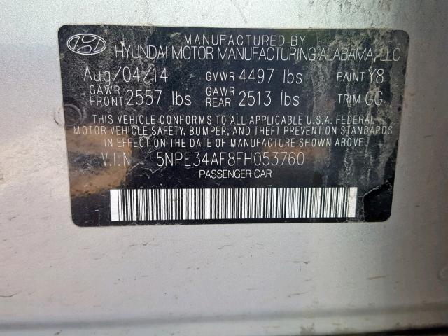 5NPE34AF8FH053760 - 2015 HYUNDAI SONATA SPO SILVER photo 10