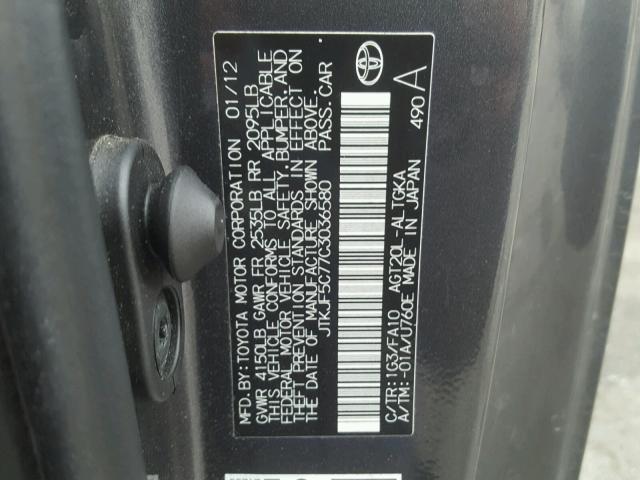 JTKJF5C77C3036580 - 2012 TOYOTA SCION TC 灰色 照片 10