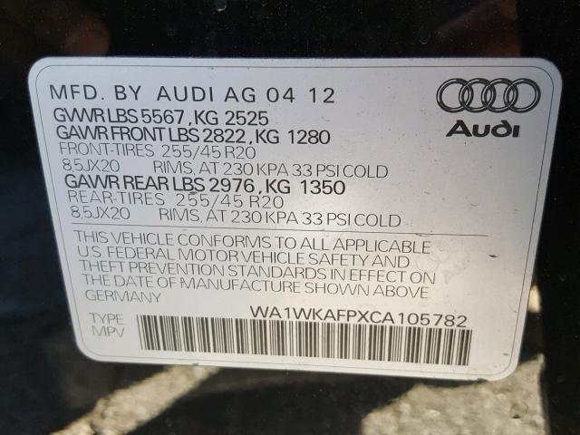 WA1WKAFPXCA105782 - 2012 AUDI Q5 PRESTIG BLACK photo 10