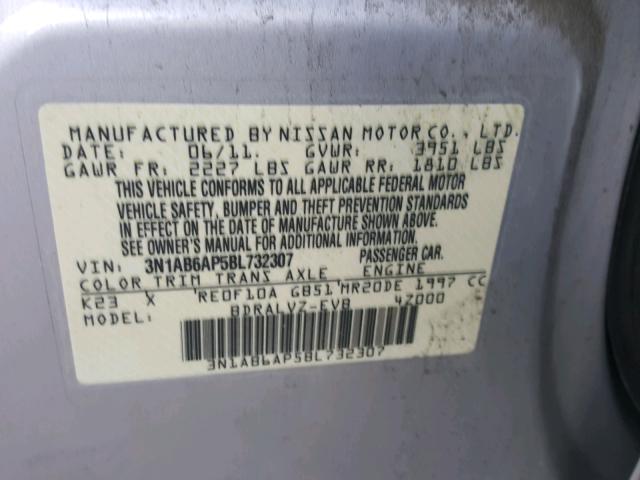 3N1AB6AP5BL732307 - 2011 NISSAN SENTRA 2.0 SILVER photo 10