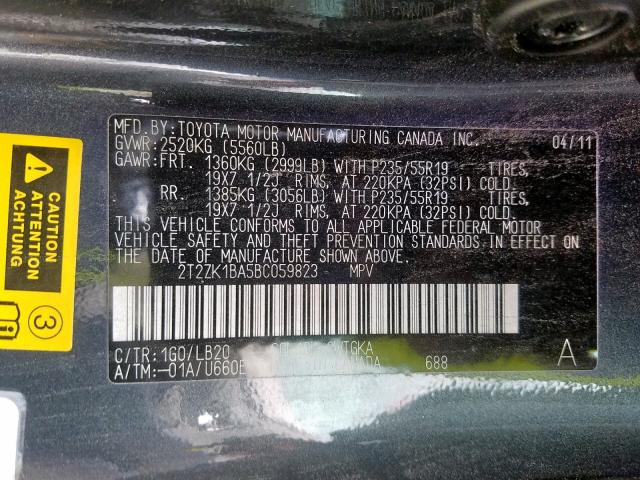 2T2ZK1BA5BC059823 - 2011 LEXUS RX 350 GRAY photo 10