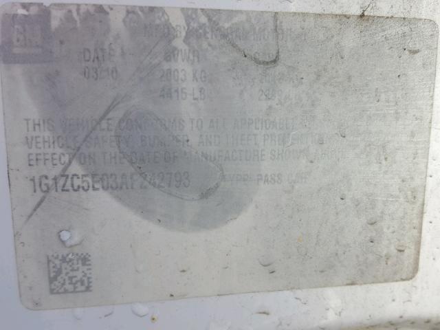 1G1ZC5E03AF242793 - 2010 CHEVROLET MALIBU 1LT WHITE photo 10