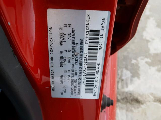 JM1BJ245521528847 - 2002 MAZDA PROTEGE PR RED photo 10