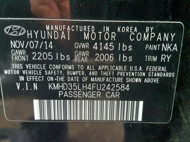 KMHD35LH4FU242584 - 2015 HYUNDAI ELANTRA GT BLACK photo 10