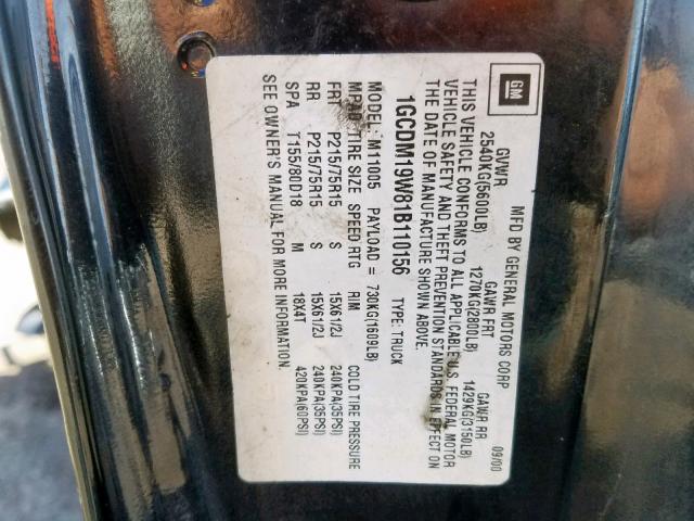 1GCDM19W81B110156 - 2001 CHEVROLET ASTRO BLACK photo 10