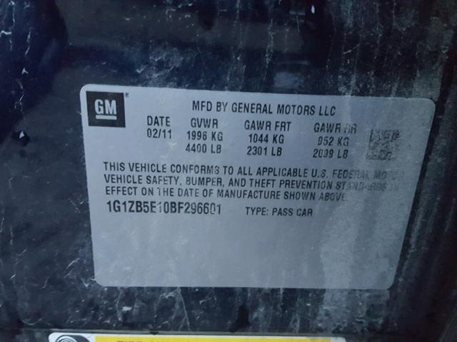 1G1ZB5E10BF296601 - 2011 CHEVROLET MALIBU LS 蓝色 照片 10