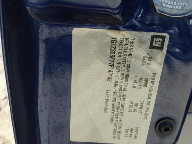 1G1ZS58F77F140148 - 2007 CHEVROLET MALIBU LS ლურჯი ფოტო 10