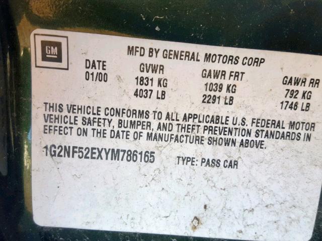 1G2NF52EXYM786165 - 2000 PONTIAC GRAND AM S GREEN photo 10