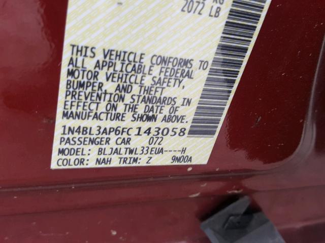 1N4BL3AP6FC143058 - 2015 NISSAN ALTIMA 3.5 RED photo 10