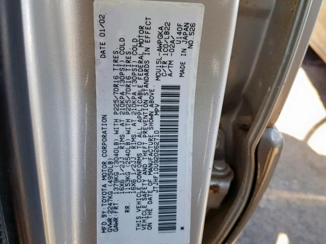 JTJHF10U920262710 - 2002 LEXUS RX 300 SILVER photo 10