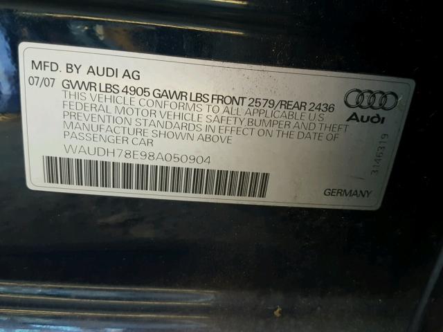 WAUDH78E98A050904 - 2008 AUDI A4 3.2 QUA BLACK photo 10