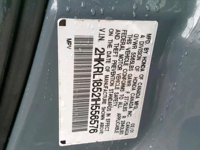 2HKRL18521H556576 - 2001 HONDA ODYSSEY LX GRAY photo 10