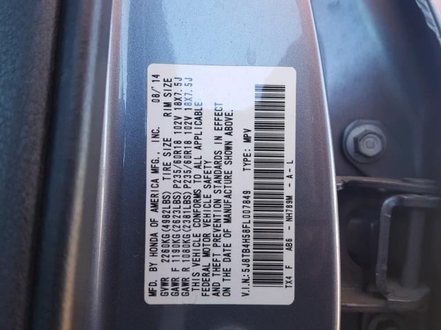 5J8TB4H58FL007849 - 2015 ACURA RDX TECHNO SILVER photo 10