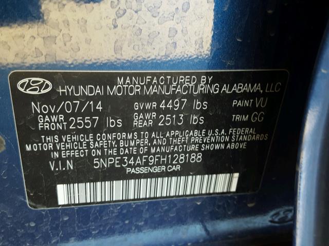 5NPE34AF9FH128188 - 2015 HYUNDAI SONATA SPO BLUE photo 10