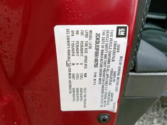 2CKDL63F866149759 - 2006 PONTIAC TORRENT RED photo 10