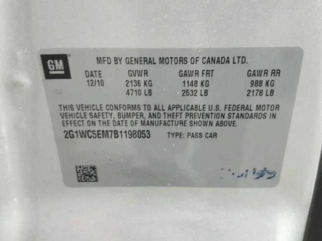 2G1WC5EM7B1198053 - 2011 CHEVROLET IMPALA LTZ SILVER photo 10