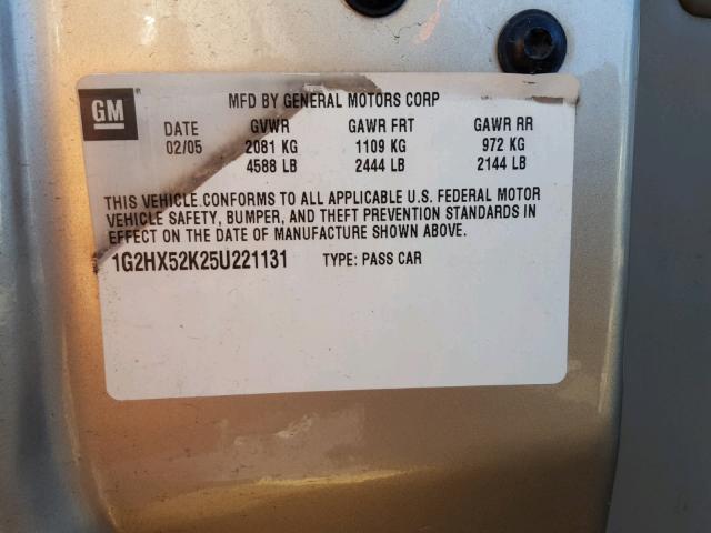 1G2HX52K25U221131 - 2005 PONTIAC BONNEVILLE GOLD photo 10