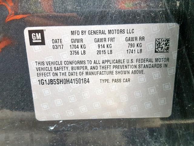 1G1JB5SH0H4150184 - 2017 CHEVROLET SONIC LS 灰色 照片 10