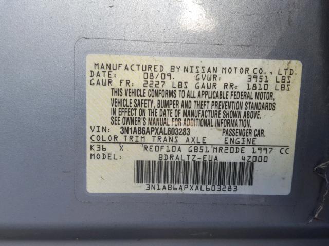 3N1AB6APXAL603283 - 2010 NISSAN SENTRA 2.0 SILVER photo 10