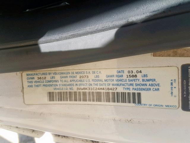 3VWBK31C24M418427 - 2004 VOLKSWAGEN NEW BEETLE თეთრი ფოტო 10