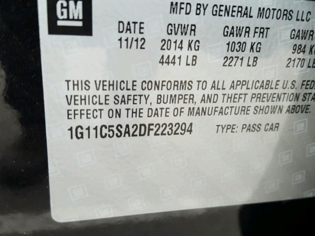 1G11C5SA2DF223294 - 2013 CHEVROLET MALIBU 1LT BLACK photo 10