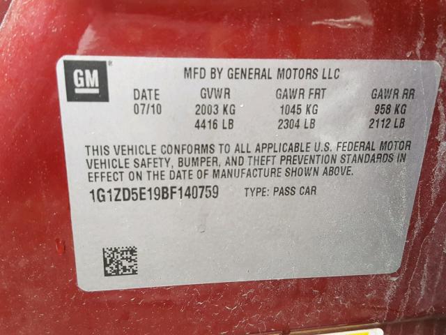 1G1ZD5E19BF140759 - 2011 CHEVROLET MALIBU 2LT RED photo 10