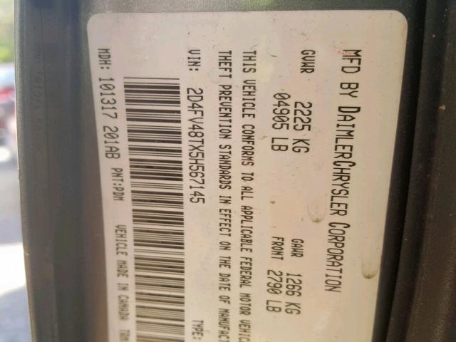 2D4FV48TX5H567145 - 2005 DODGE MAGNUM SE GRAY photo 10