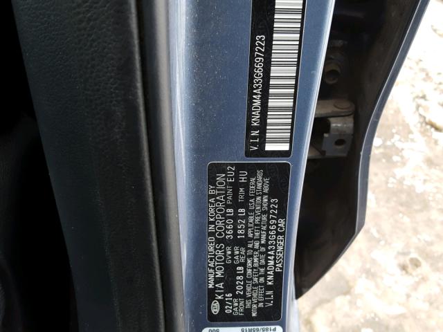 KNADM4A33G6697223 - 2016 KIA RIO LX BLUE photo 10