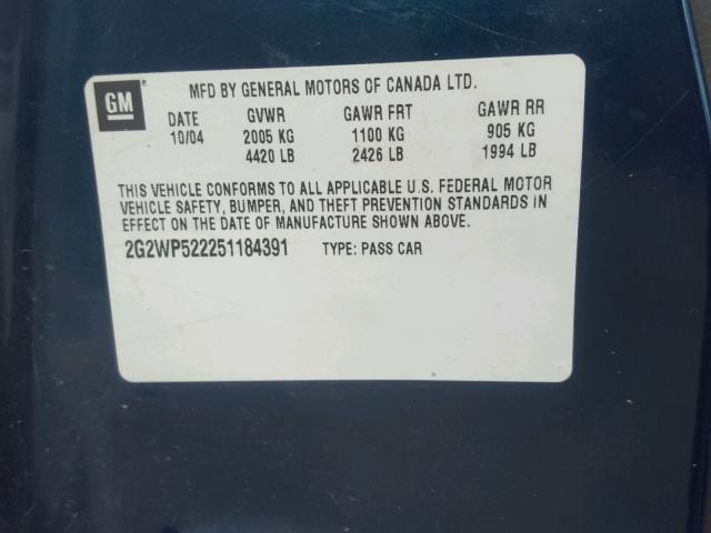 2G2WP522251184391 - 2005 PONTIAC GRAND PRIX BLUE photo 10