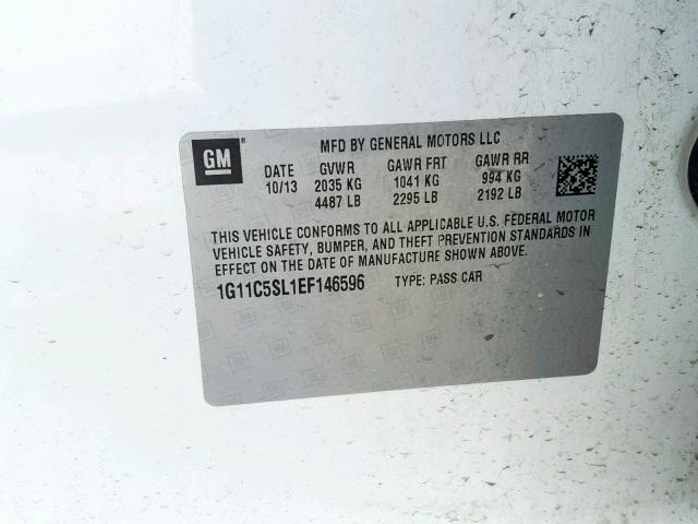 1G11C5SL1EF146596 - 2014 CHEVROLET MALIBU 1LT WHITE photo 10