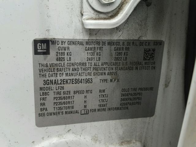 3GNAL2EK7ES641963 - 2014 CHEVROLET CAPTIVA LS 白色 照片 10