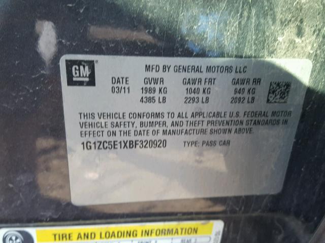 1G1ZC5E1XBF320920 - 2011 CHEVROLET MALIBU 1LT ნაცრისფერი ფოტო 10