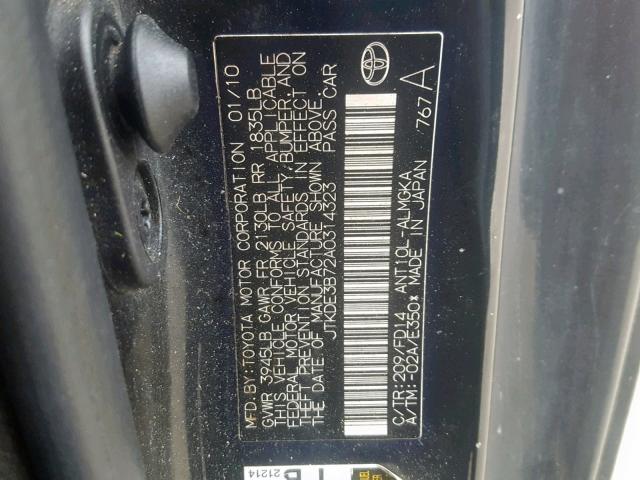 JTKDE3B72A0314323 - 2010 TOYOTA SCION TC BLACK photo 10