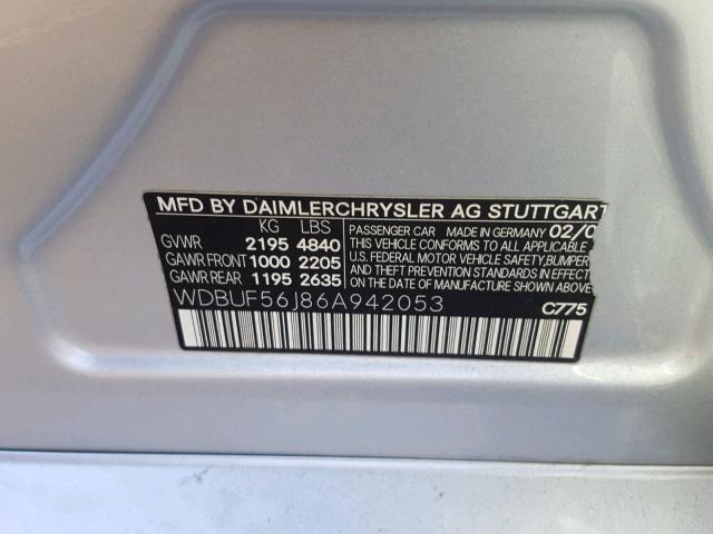 WDBUF56J86A942053 - 2006 MERCEDES-BENZ E 350 SILVER photo 10