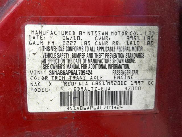 3N1AB6AP6AL709424 - 2010 NISSAN SENTRA 2.0 RED photo 10