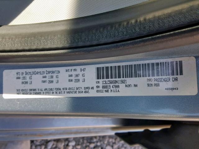 1C3LC56K68N115621 - 2008 CHRYSLER SEBRING TO GRAY photo 10