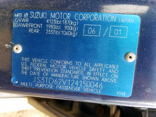 JS3TD62V124150046 - 2002 SUZUKI GRAND VITA BLUE photo 10