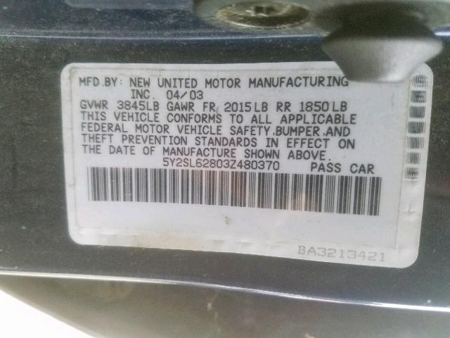 5Y2SL62803Z480370 - 2003 PONTIAC VIBE BLUE photo 10