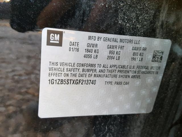 1G1ZB5STXGF213740 - 2016 CHEVROLET MALIBU LS 黑色 照片 10