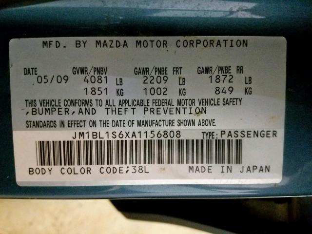 JM1BL1S6XA1156808 - 2010 MAZDA 3 S BLUE photo 10